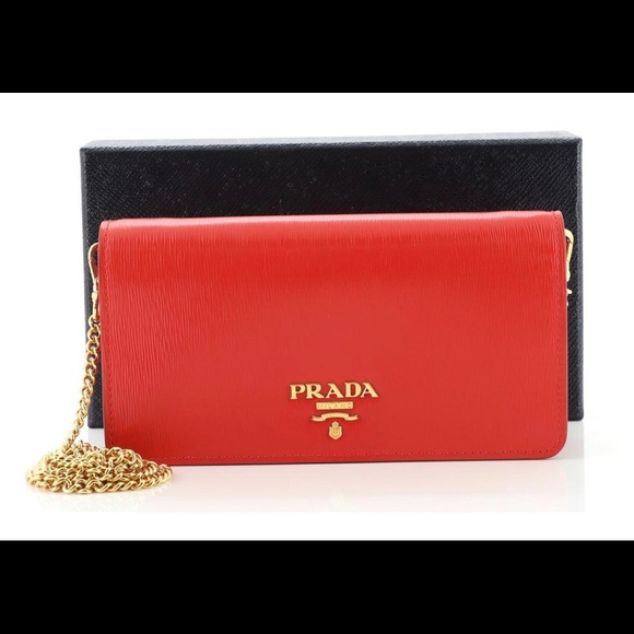 Prada Handbags - Prada Wallet on chain Saffiano red